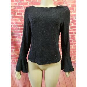 Xscape Joanna Chen Flare Sleeve Rhinestone Embellished knit top Black Size L #1